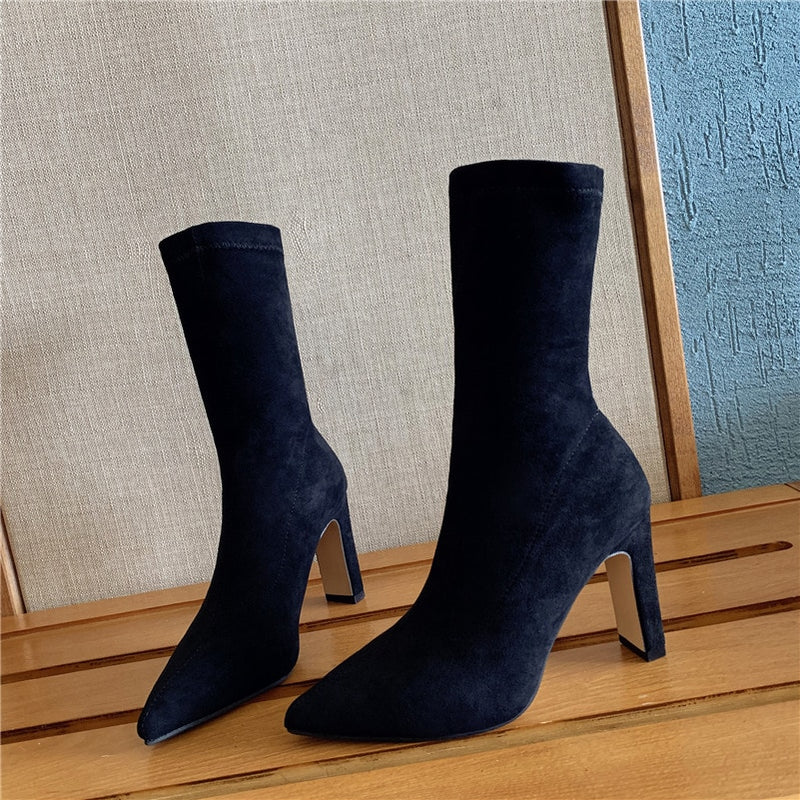 10cm High Heels Suede Ankle Boots
